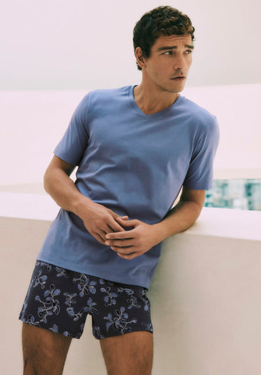 Cotton Sporty Cotton Boxer | Aqua Ink Leaves 73506-3025
